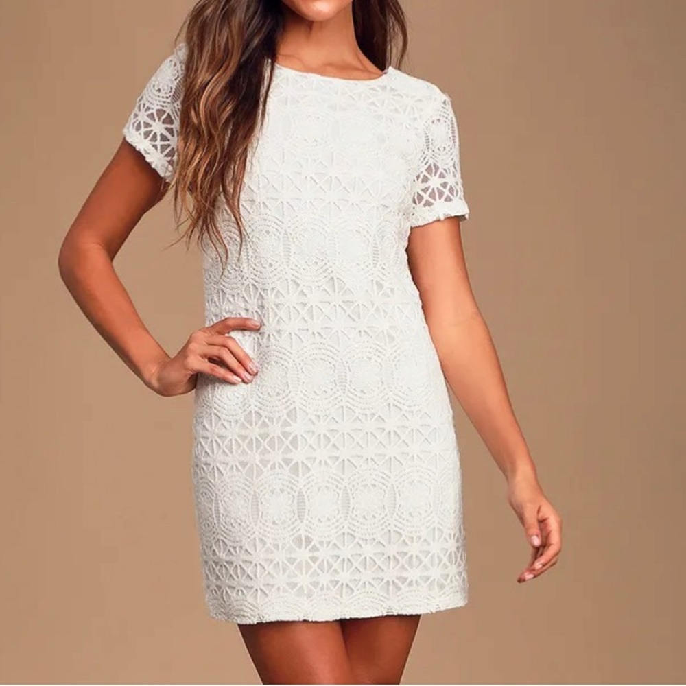 Love You For Eternity White Lace Shift Dress